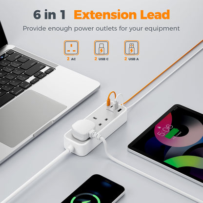 TESSAN 1.5M Extension Lead with PD 20W USB C Charger (4 USB Slots)