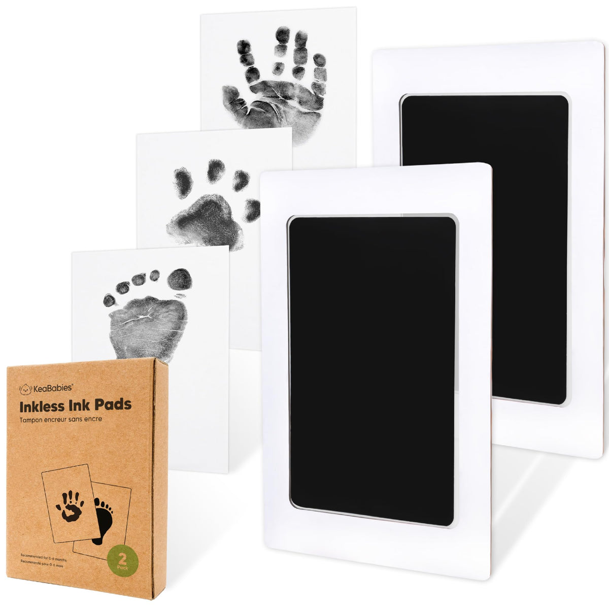 4pk Inkless Baby Hand and Footprint Kit, Mess Free Ink Pads (Jet Black, R)