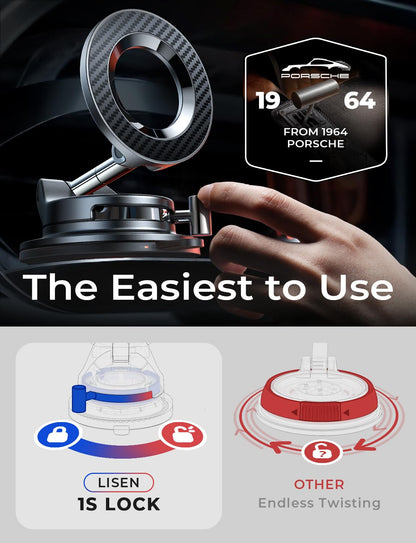 LISEN for MagSafe Car Mount [3800gf Strong Magnet&90+LBS Suction] 360° Adjustable Vacuum Magnetic Phone Holders for Your Car, for iPhone 18 Pro Max 17 16 15 Car Accessories Women Men Smartphone White