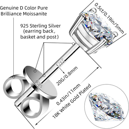 Moissanite Stud Earrings GRA 925 Sterling Silver Earrings for Men
