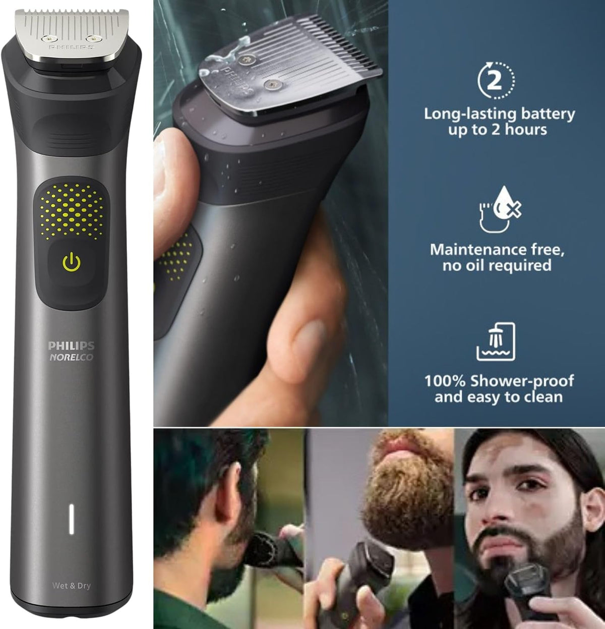 PHILIPS Multigroom Series 9000 24-in-1 Trimmer Beard, Hair & Body Grooming Kit | Precision Trimming Comb, Self-Sharpening Steel Blades, BeardSense Technology, Waterproof, Packaging May Vary