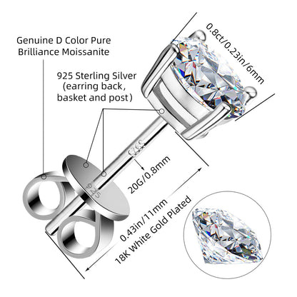 Moissanite Stud Earrings GRA 925 Sterling Silver Earrings for Men