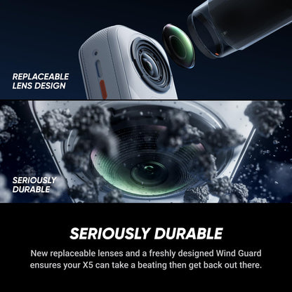 Insta360 X5 - Waterproof 8K 360° Action Camera, Leading Low Light, Invisible Selfie Stick Effect, Rugged and Replaceable Lens, 3-Hour Battery, Built-in Wind Guard, Stabilization, Triple AI Chip Design
