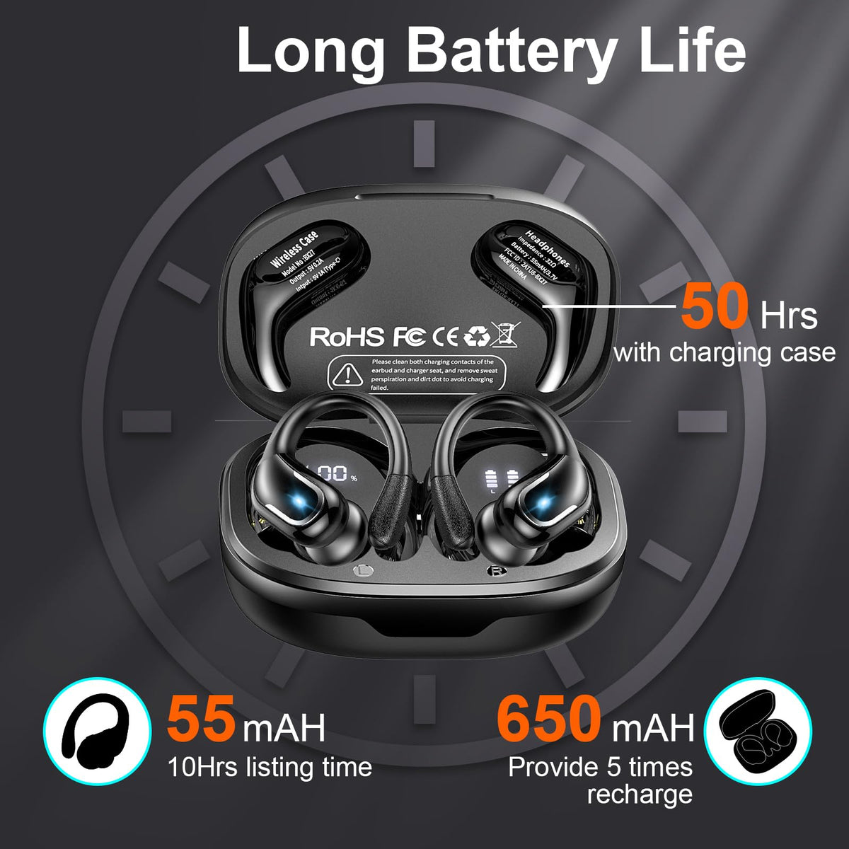 Wireless Earbuds Sports, 75Hrs Bluetooth 5.4 Headphones, Bass Hi-Fi Stereo