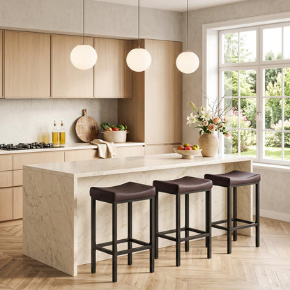 HOOBRO Bar Stools, Set of 2 Bar Chairs, Counter Height Stools, Saddle Barstools with Curved Surface, 24.8 Inches, 2.4" Thick Upholstery, for Kitchen, Dining Room, Cafe Black BB10BY01