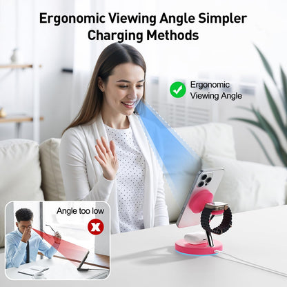 【Adjustable Blue Ambient Light】 Wireless Charger 3 in 1 for iPhone, Magnetic Charging Station for Apple Family,15W Fast MagSafe Charger Stand,for iPhone17-12-iWatch AirPods Series