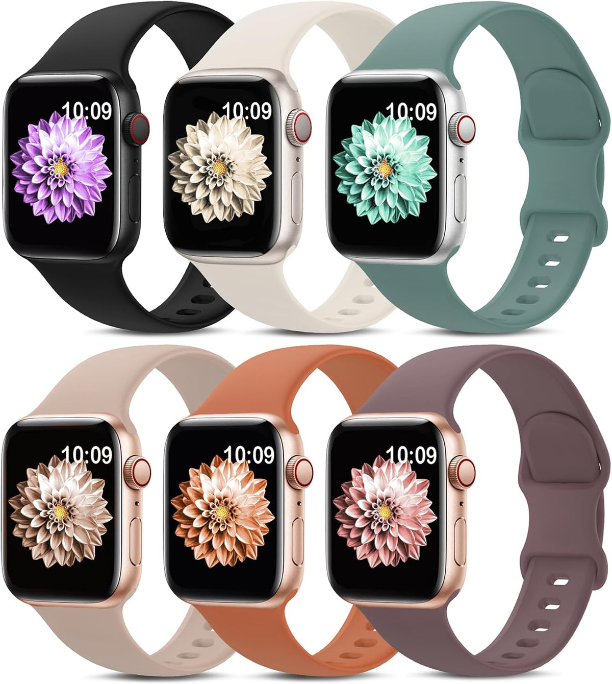 6 Pack Sport Silicone Bands Compatible with Apple Watch Band for Women Men