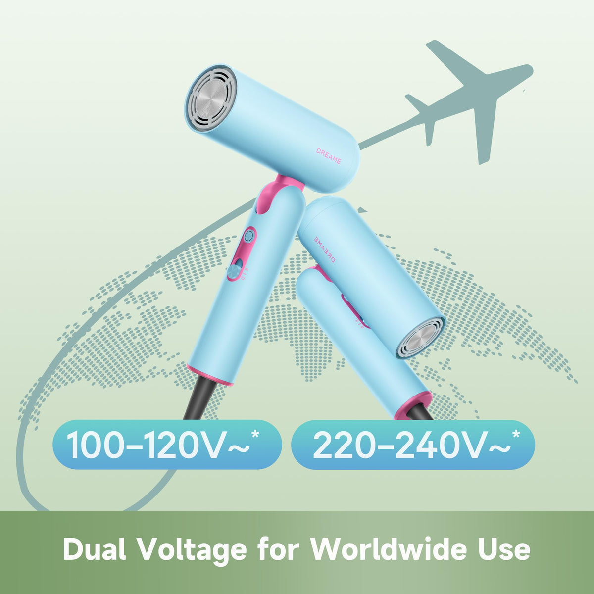 Dreame Pocket Cake Dual Voltage Hair Dryer with Diffuser, Travel Blow Dryer