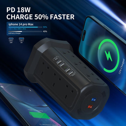 HAFINO Tower Extension Lead with USB Slots, PD18W USB C Fast Charger, 1.8M