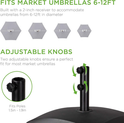 Best Choice Products 123lb Capacity Fillable Mobile Umbrella Base Heavy Duty Market Stand for Patio, Deck, Poolside w/ 4 Wheels, 2 Locks, 2 Knobs, Wind-Resistant Design - Black