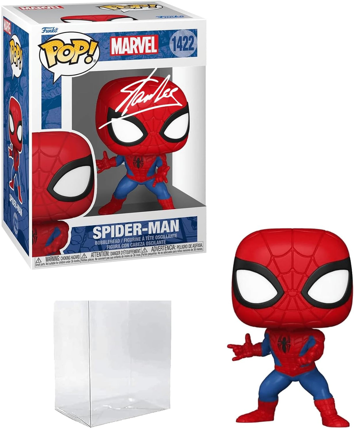 Stan Lee Spiderman Spider-Man #1422 Facsimile Signed Reprint Laser Autographed Funko POP! Movies Marvel Endgame Figurine with Protector Case