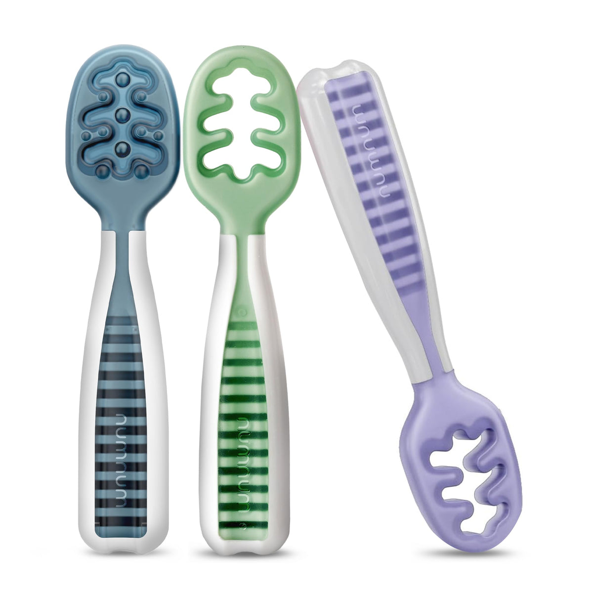 NumNum Baby Spoons Self Feeding 6 Months, 2-Pack Blue/Orange