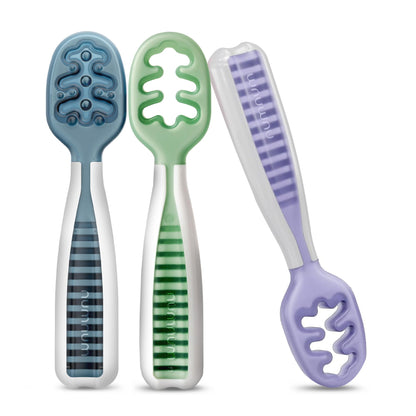 NumNum Baby Spoons Self Feeding 6 Months, 2-Pack Blue/Orange