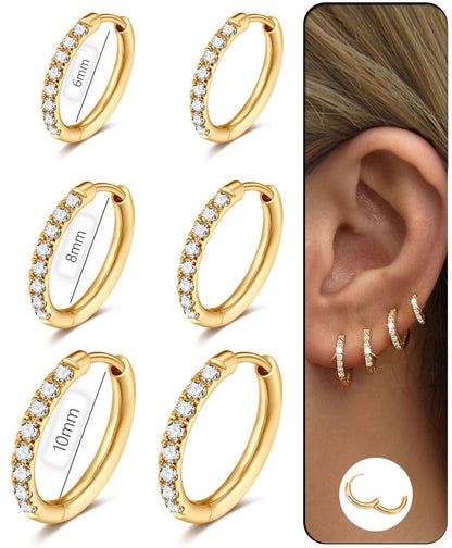 CZ Huggie Hoop Earrings, Stainless Steel Small Hoop Earrings