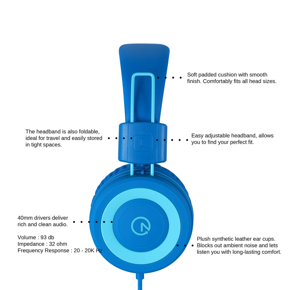 noot products K11 Kids Headphones with Wired Cord 3.5mm Jack Navy/Teal