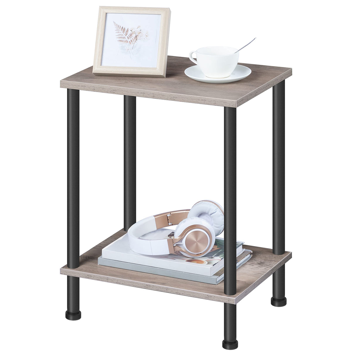 HOOBRO End Table, Small Side Table, Nightstand with 2-Layer Storage Shelves, Sofa Table for Small Spaces, Living Room, Bedroom, Stable Frame, Easy Assembly, Rustic Brown BF09BZ01