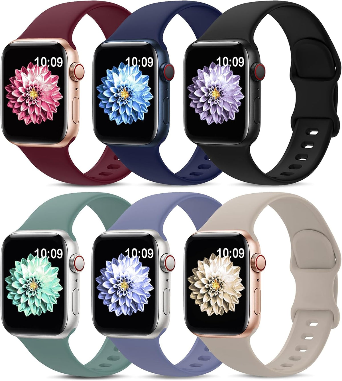 6 Pack Sport Silicone Bands Compatible with Apple Watch Band for Women Men