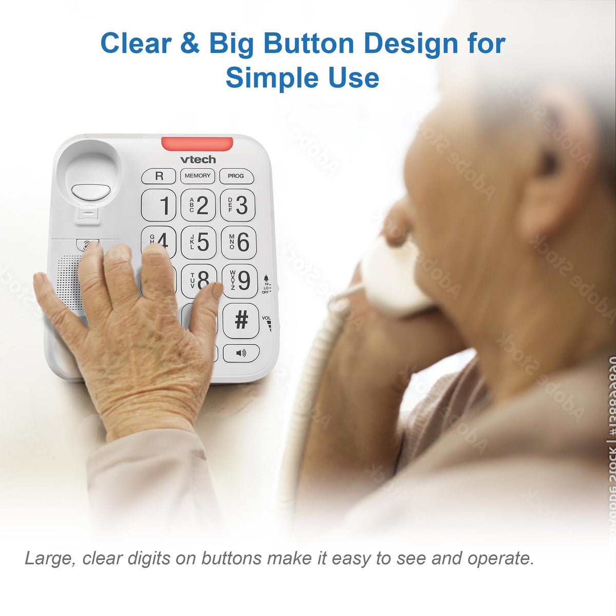 Vtech SA3100 Corded Senior Phone for Elderly with High-Contrast Large Buttons,Multilingual Talking Digits,Visual Ringer,Speed Dial,Speakerphone,No AC Power,Earpiece and Speakerphone Volume Control
