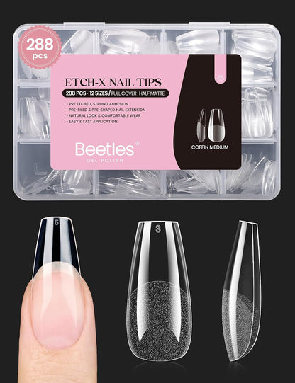 Beetles Soft Gel Nail Kit Almond Short 288pcs 12 Sizes Nail Tips with Glue
