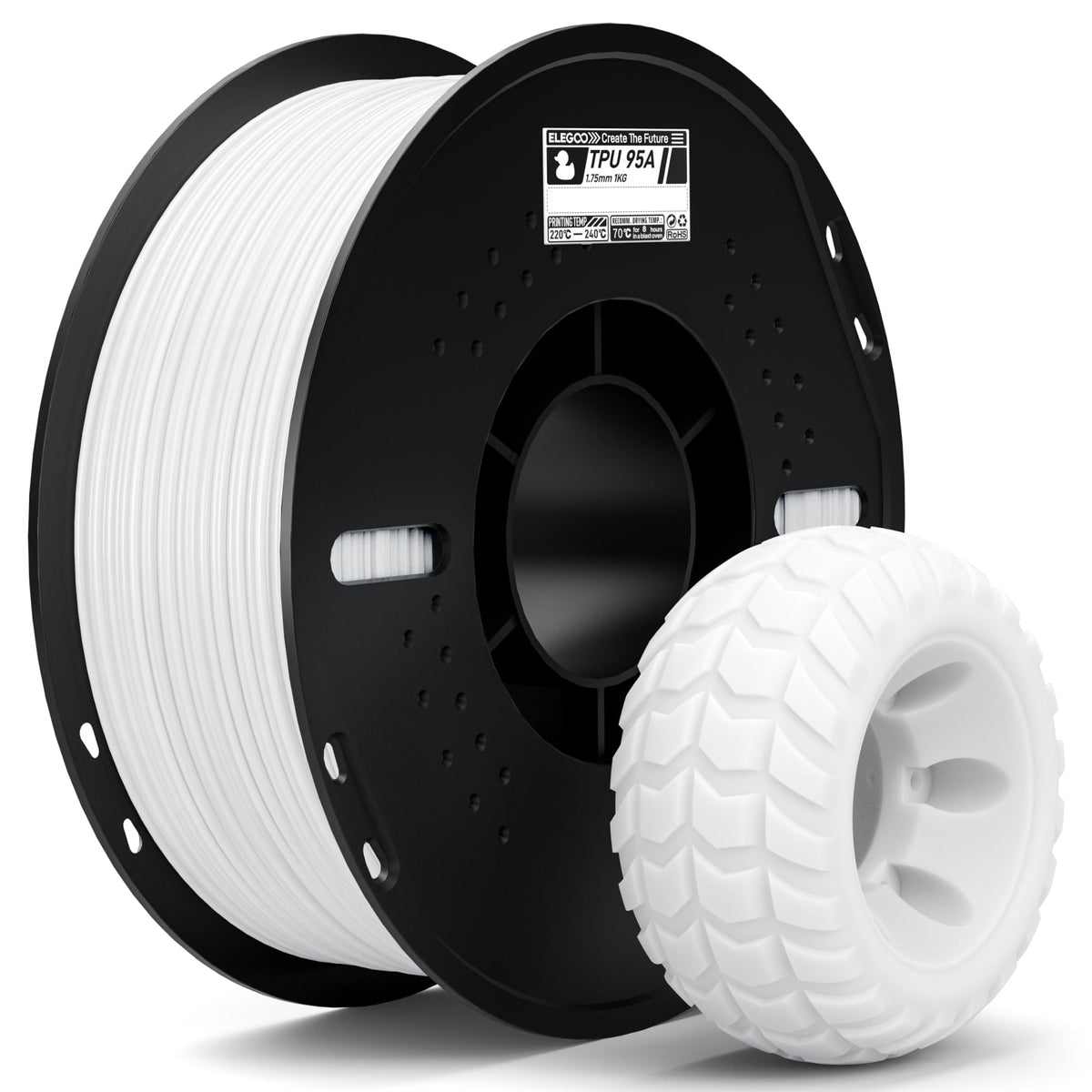ELEGOO TPU 3D Printer Filament 1.75mm Black 1KG, 95A Flexible