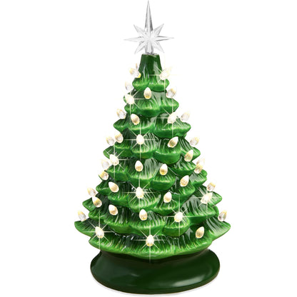 Best Choice Products 15in Ceramic Christmas Tree, Pre-lit Hand-Painted Tabletop Holiday Tree, Star Topper, 64 Lights - Green w/Multicolored Bulbs
