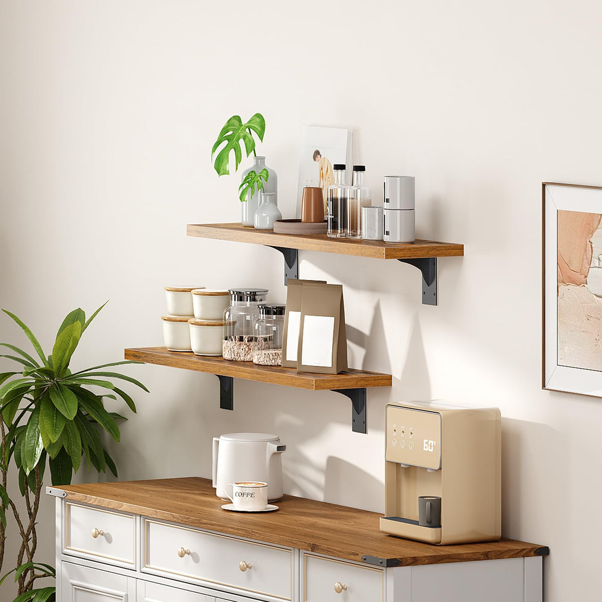 HOOBRO Floating Shelves for Wall, 15.7" Wall Mounted Shelves Set of 2