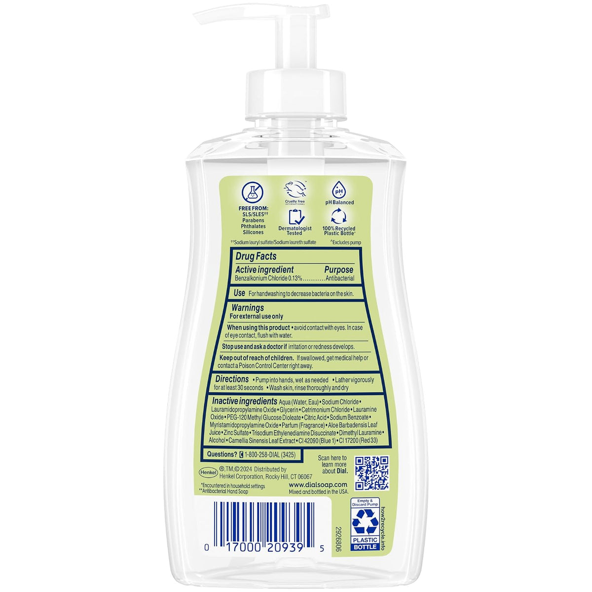 Dial Antibacterial Defense Liquid Hand Soap + Aloe, White Tea Scent, 11 Fl Oz (Pack of 4), Dermatologist-Tested Hand Wash, Gentle Formula
