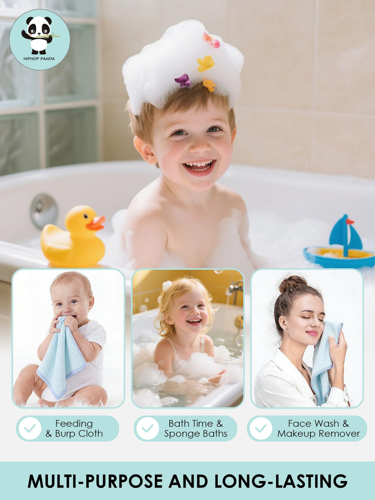 HIPHOP PANDA Soft Baby Washcloths, 2-Layer, 30 Pack Newborn Gift Set