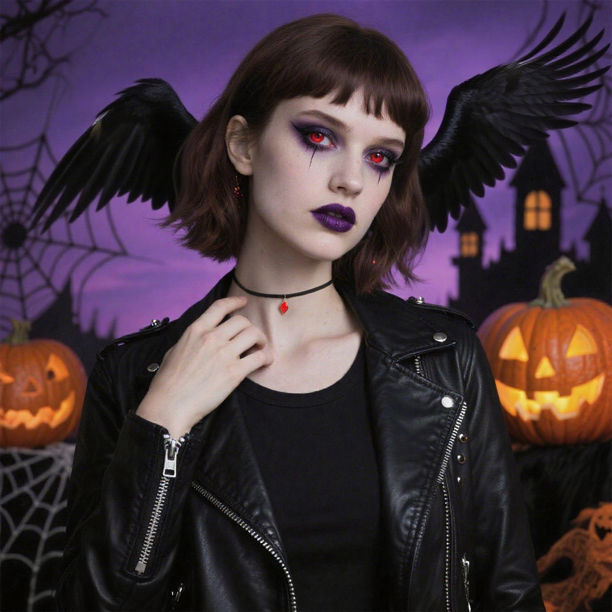 Halloween Heart Necklace for Women Vampire Raven Choker Necklace