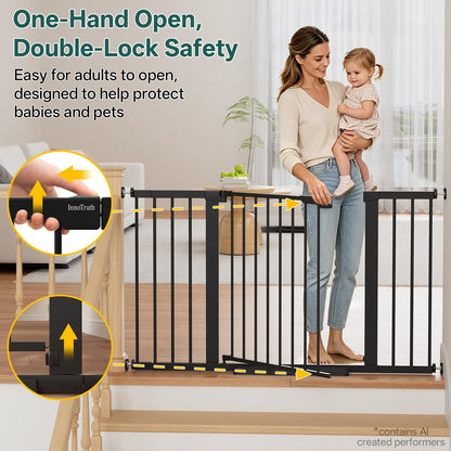 InnoTruth 27-36.6 in Wide Baby Gate for Stairs and Doorways, Black