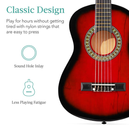 Best Choice Products 30in Kids Acoustic Guitar, All-in-One Beginner Starter Kit w/Strap, Case, Extra Strings, Rosette Inlay - Pink