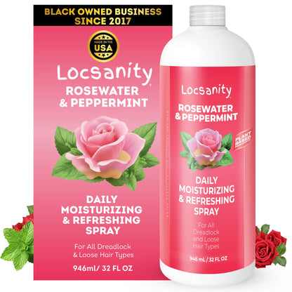 Loc Spray - Locsanity Daily Moisturizing Rosewater & Peppermint Spray for Locs, Dreadlocks - Lightweight Frizz Control Hair & Scalp Moisturizer - Natural Loc Care (8 fl oz)
