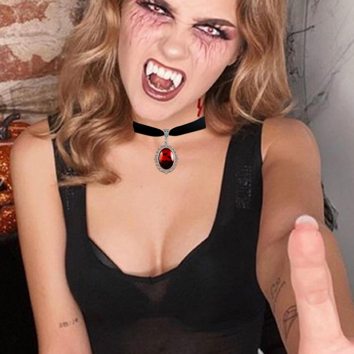 Halloween Heart Necklace for Women Vampire Raven Choker Necklace