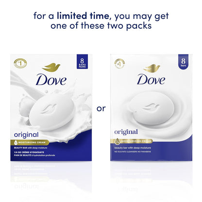 Dove Beauty Bar Soap Original 8 Count for Soft, Smooth Skin, with 1/4 Moisturizing Cream 3.75 oz
