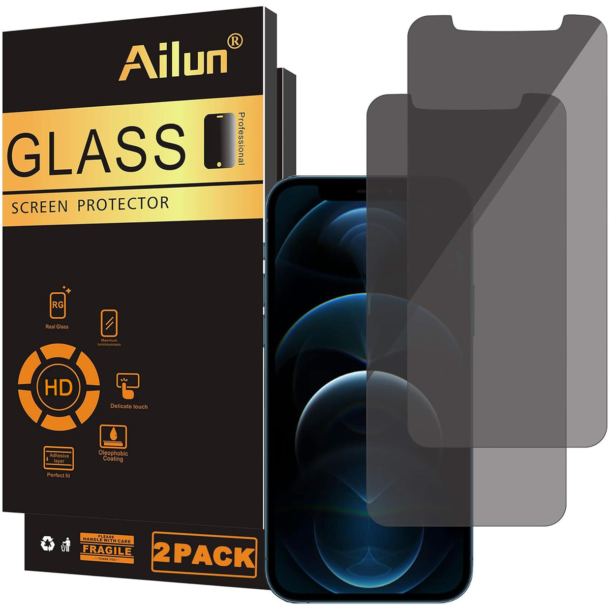 Ailun 3 Pack Privacy Screen Protector for iPhone 17 Pro Max, Tempered Glass