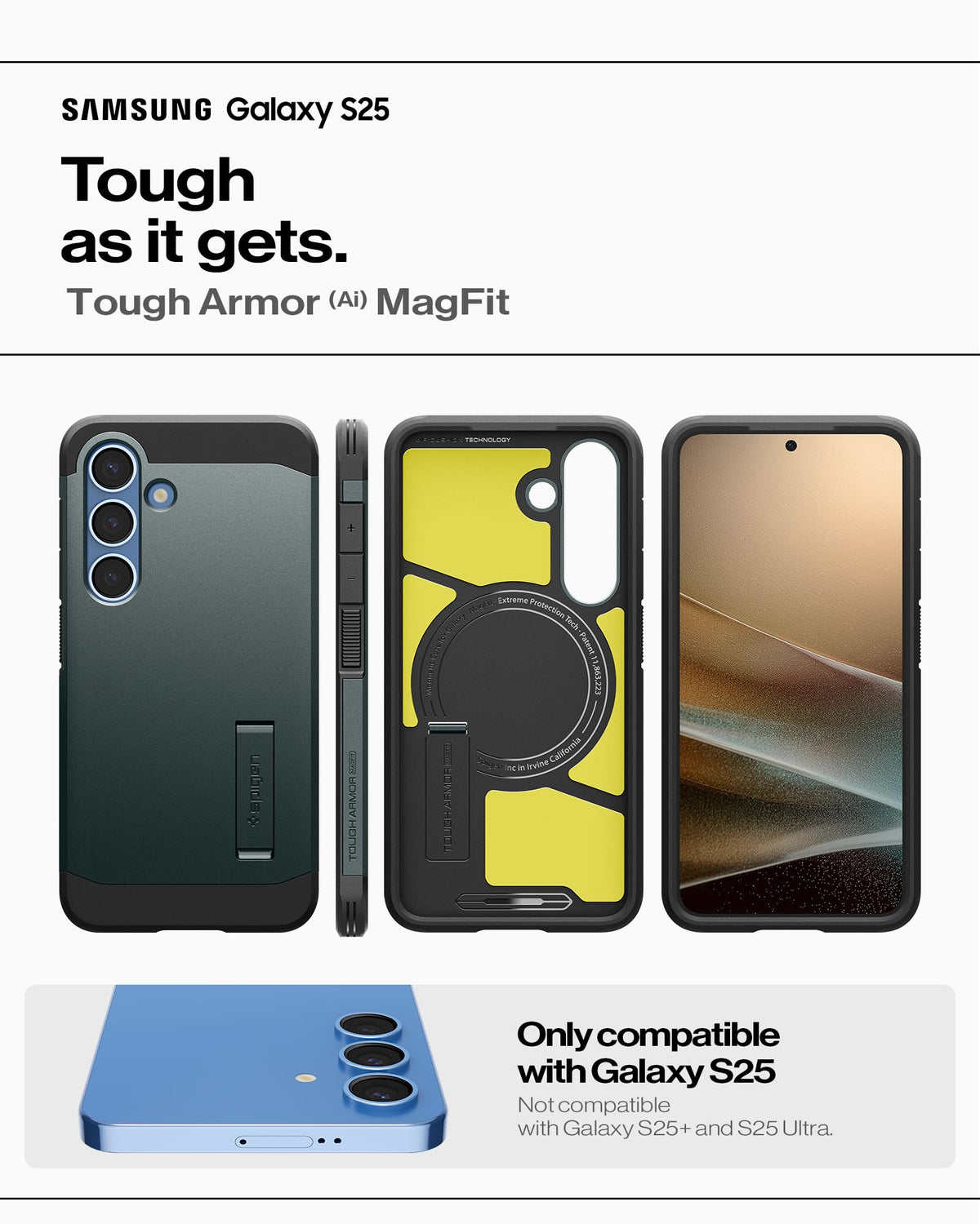Spigen for Galaxy S26 Case, Tough Armor MagFit [Kickstand] [Compatible with MagSafe] [Military-Grade Protection] - Black