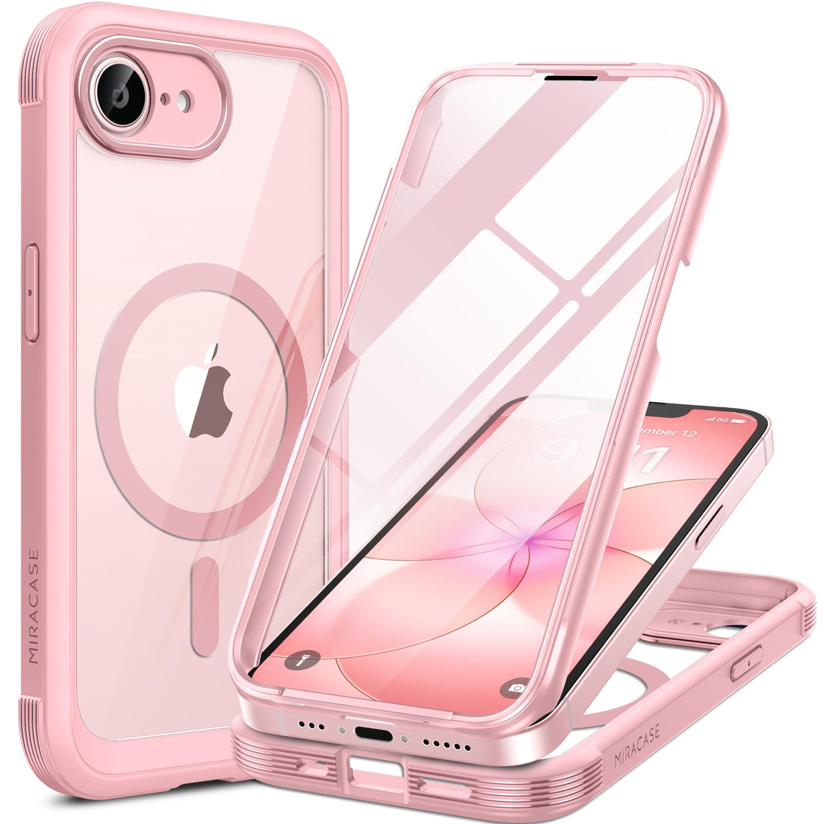 Miracase for iPhone 17e Case & iPhone 16e Case, Full-Body Phone with Built-in Glass Screen Protector, [Magnetic with MagSafe] Military Drop Proof 17 E/ 16 E Cover Bumper 6.1 inch, Black