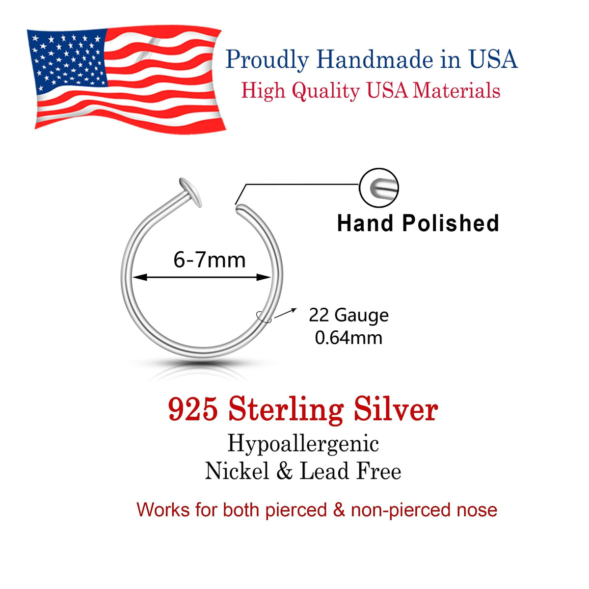Small Thin Gold Nose Ring Hoop for Women, 20G/22G/24G, 5mm/6mm/7mm/8mm