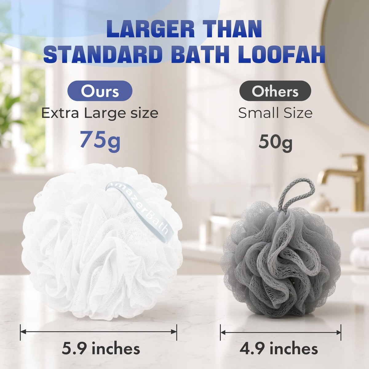 AmazerBath Loofah Sponge 75g/Piece, Exfoliating Bath Sponge Body Scrubber - Loofa Set of 4 Flower Color (Large, Green-Purple)