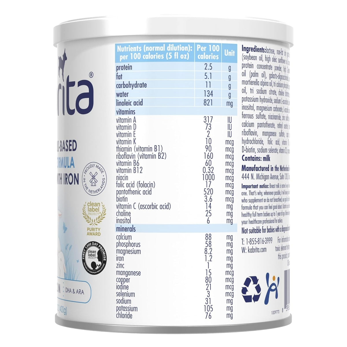 Kabrita Goat Milk Infant Formula Powder, Gentle Digestion, Non-GMO, 14 oz
