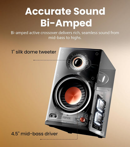 Edifier MR4.5 Bi-Amped Studio Monitor, 80W RMS Bookshelf Speakers - Black