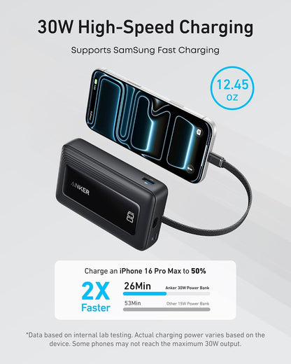Anker Power Bank,10,000mAh 30W with USB-C Travel Essential Portable Charger
