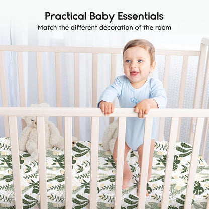 Yoofoss 2-Pack Baby Crib Sheets for Boys Girls 52x28 (Green+Leaf)
