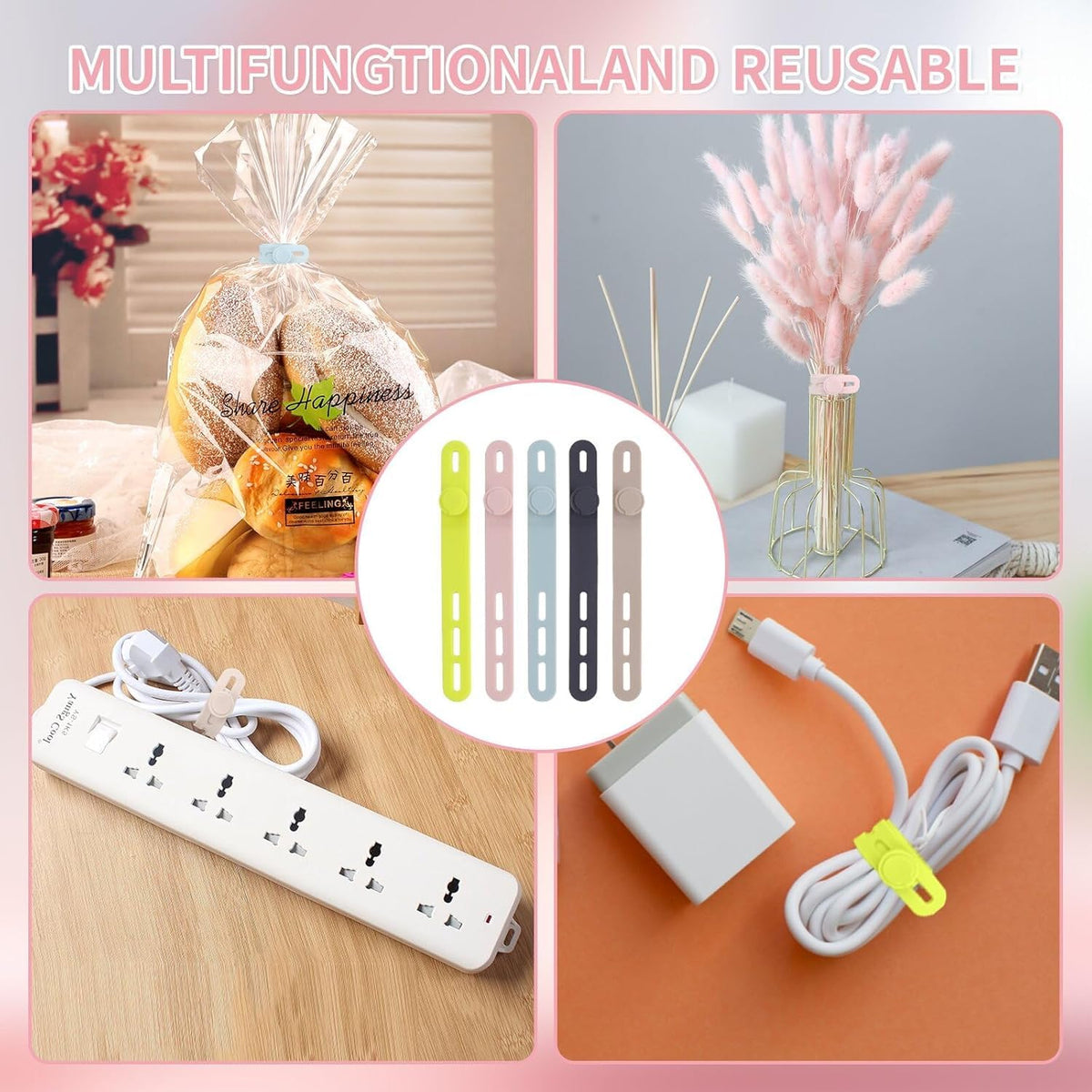 25 Pcs Silicone Cable Ties, Cable Ties Reusable, High Elasticity Cord Wraps for Electrical Cords, Cord Organizer for Earphone, Phone Charger(White)