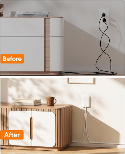 Split Extension Cord with Outlet Cover (10FT, Dual 5FT), Flat Plug Power Strip with 6 Outlets and 3 USB Ports, Outlet Extender for Tight Spaces