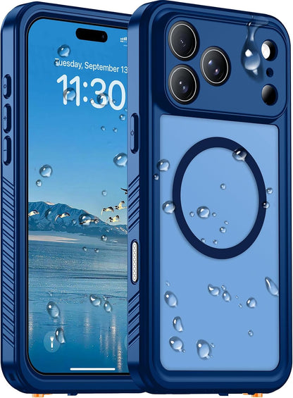Temdan Compatible with iPhone 17 Pro Case,Waterproof Built-in Screen & Camera Protector IP68 Underwater Full Body 17FT Military Dropproof Shockproof Phone Case 6.3"-Blue/Clear
