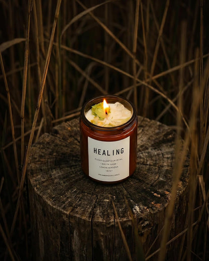Healing Energy Candle, Negative Energy Cleansing,Soy Aromatherapy, Handmade Crystal Candle for Soothing.(Healing)