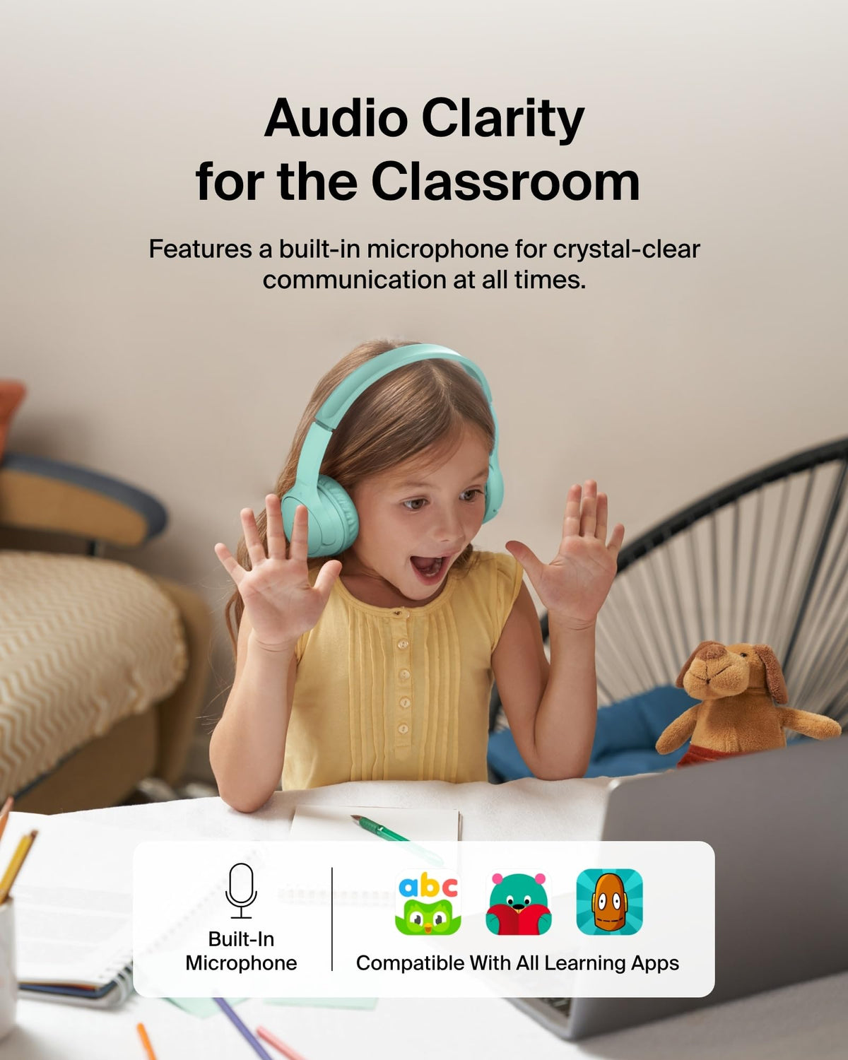 Belkin SoundForm Mini Kids Headphones, Wireless&Wired, 30H Playime, School