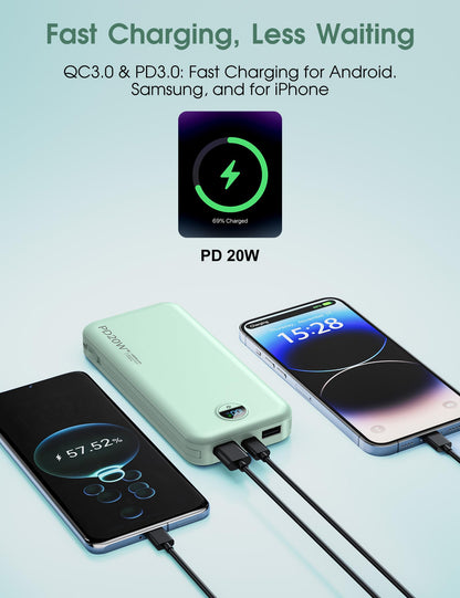 citicr Portable Charger 10000mAh PD20W w/Built-in Cables & Wall Plug Purple