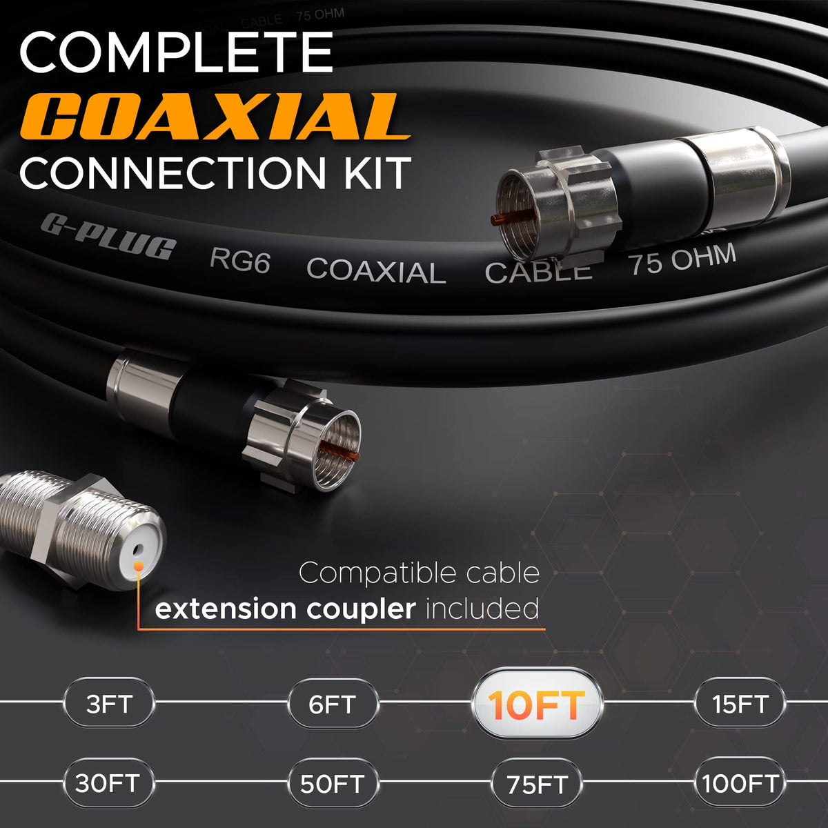 G-PLUG 200FT RG6 Coaxial Cable Extender - Coax Cable Cord, Triple Shielded